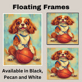 Cavalier King Charles Spaniel Basketball Wall Art Print Sports Room Decor for Kids Bedroom Gift Ready to Hang Canvas or Framed Artwork