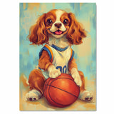 Cavalier King Charles Spaniel Basketball Wall Art Print Sports Room Decor for Kids Bedroom Gift Ready to Hang Canvas or Framed Artwork