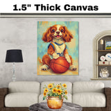 Cavalier King Charles Spaniel Basketball Wall Art Print Sports Room Decor for Kids Bedroom Gift Ready to Hang Canvas or Framed Artwork