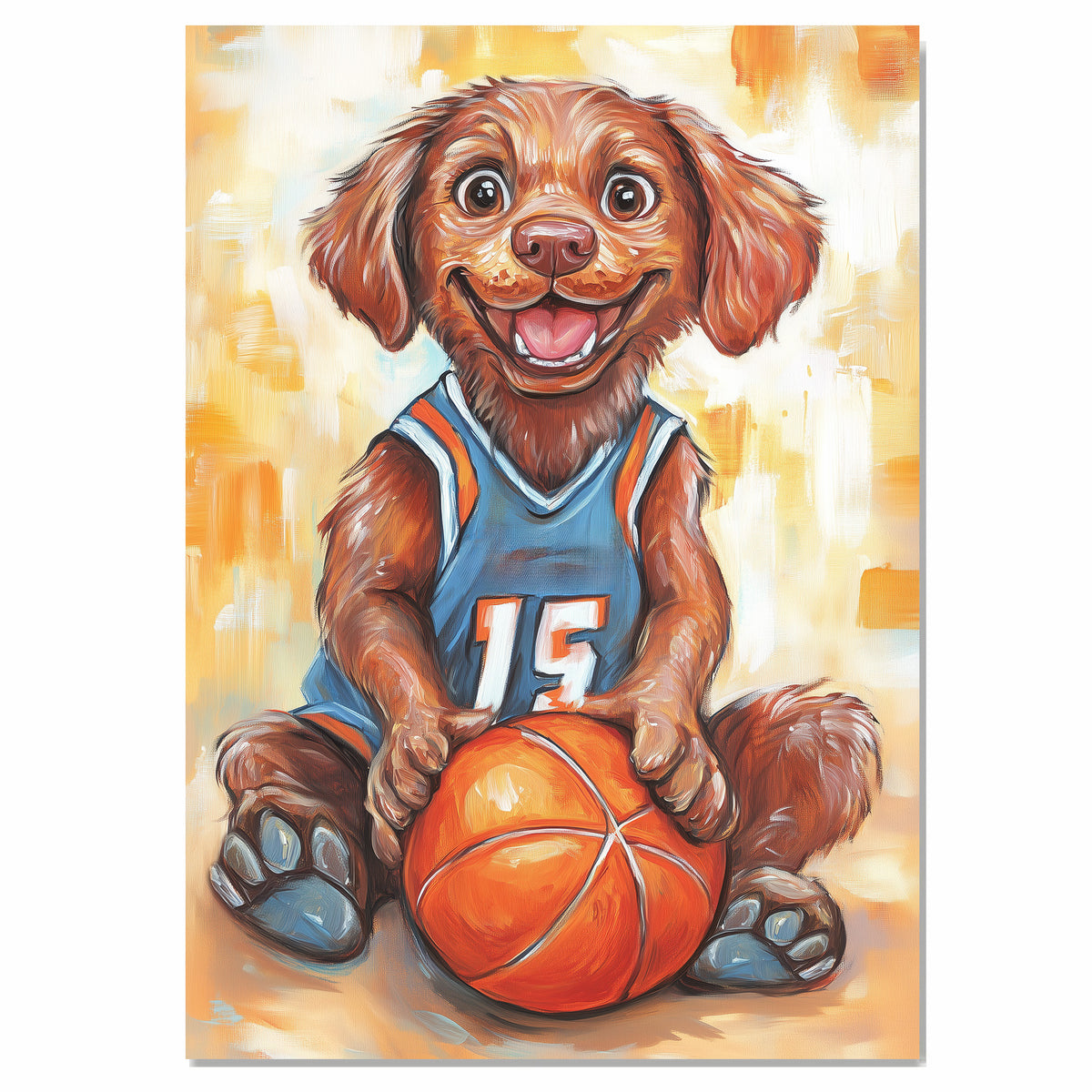 Chesapeake Bay Retriever Basketball Wall Art Print Sports Room Decor for Boys Bedroom or Home Gift Ready to Hang Canvas or Framed Artwork