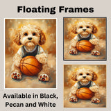 Cockapoo Puppy Basketball Wall Art Print Sports Theme Decor for Kids Playroom or Game Room Gift Ready to Hang Canvas or Framed Artwork