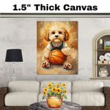 Cockapoo Puppy Basketball Wall Art Print Sports Theme Decor for Kids Playroom or Game Room Gift Ready to Hang Canvas or Framed Artwork