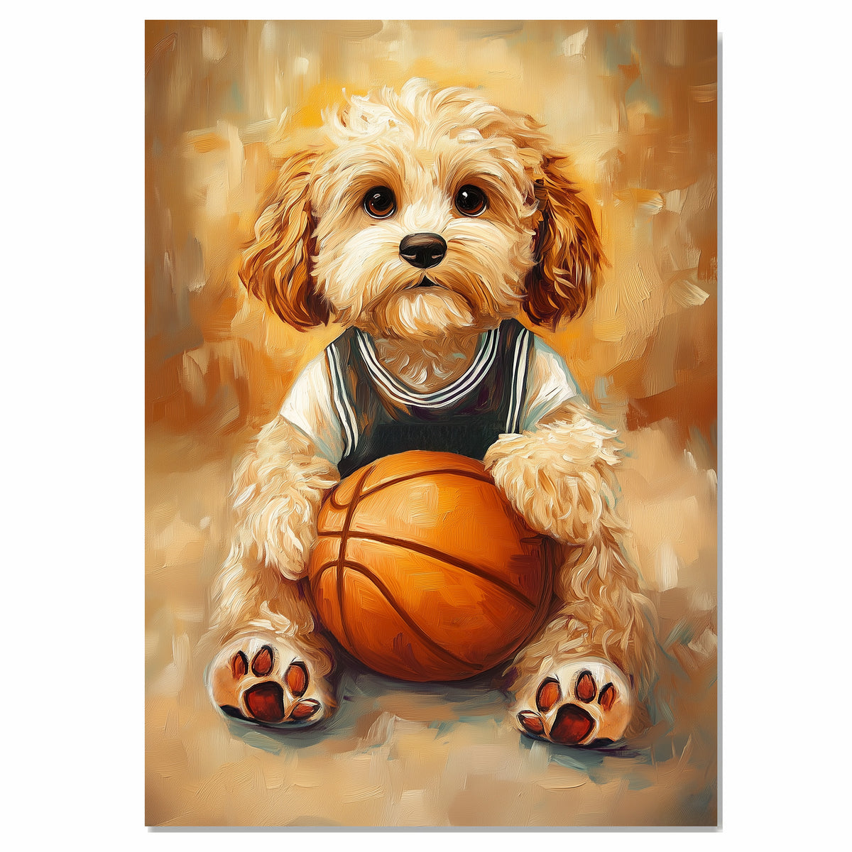 Cockapoo Puppy Basketball Wall Art Print Sports Theme Decor for Kids Playroom or Game Room Gift Ready to Hang Canvas or Framed Artwork