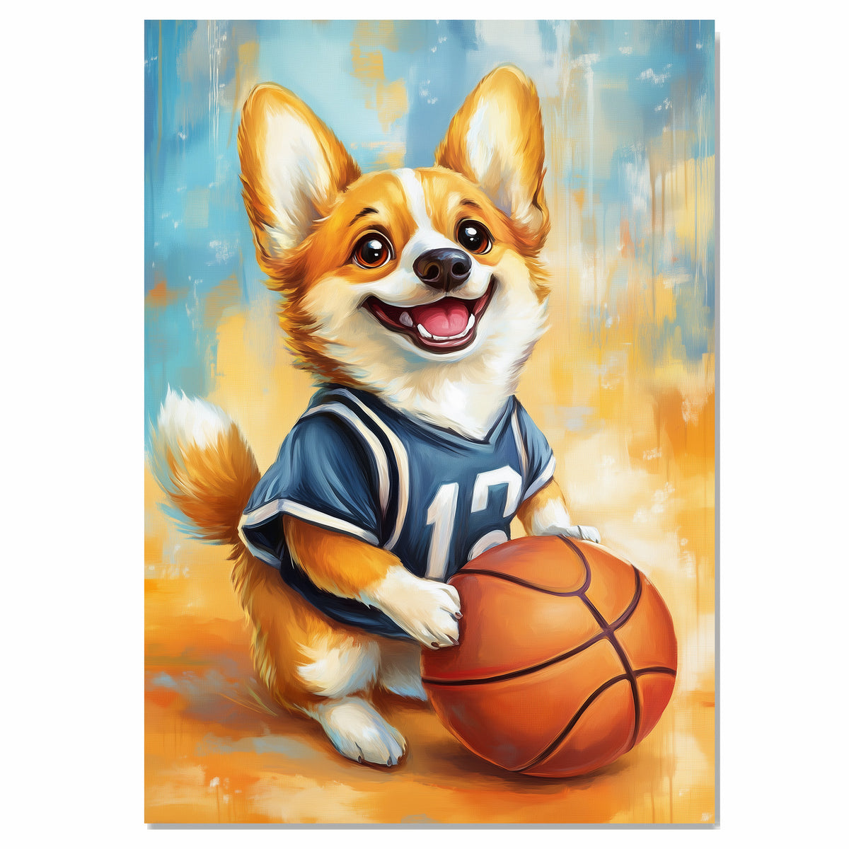 Corgi Dog with Sports Jersey Canvas Wall Art for Sports Lovers Bedroom Décor Gift for Boyfriends on Ready to Hang 1.5" Thick Canvas Wrap, Floating Framed Canvas, Flat Rolled Canvas