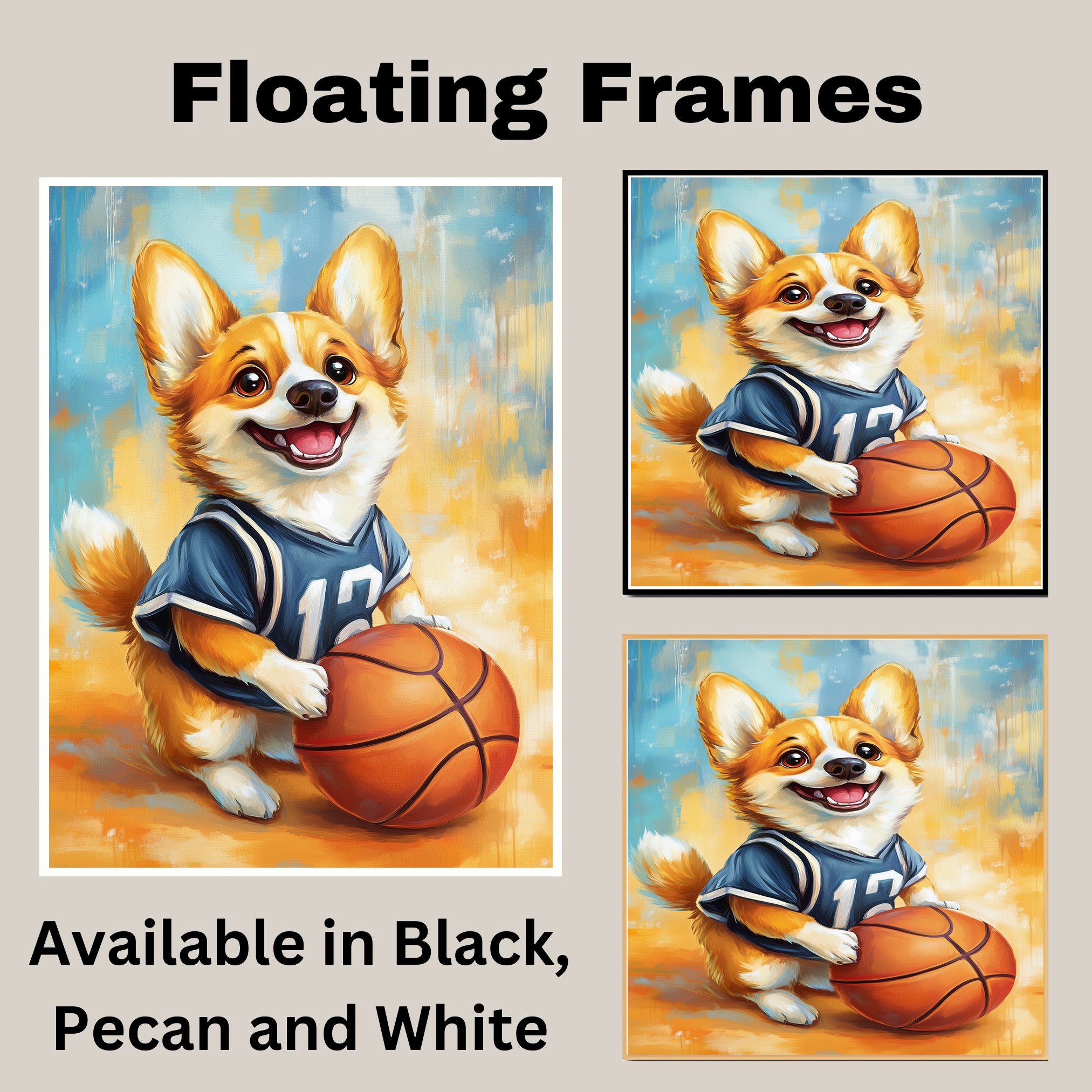 Corgi Dog with Sports Jersey Canvas Wall Art for Sports Lovers Bedroom Décor Gift for Boyfriends on Ready to Hang 1.5" Thick Canvas Wrap, Floating Framed Canvas, Flat Rolled Canvas