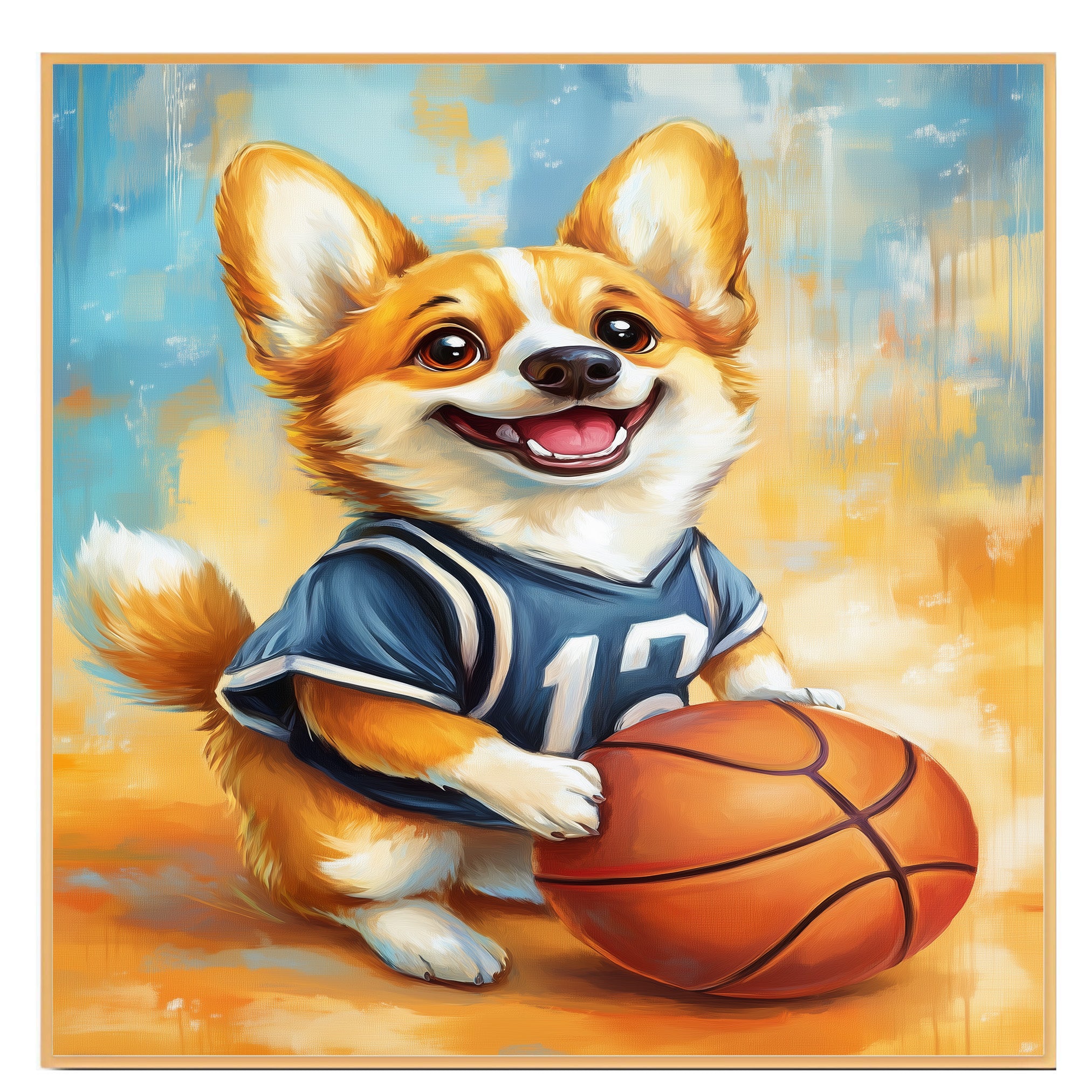 Corgi Dog with Sports Jersey Canvas Wall Art for Sports Lovers Bedroom Décor Gift for Boyfriends on Ready to Hang 1.5" Thick Canvas Wrap, Floating Framed Canvas, Flat Rolled Canvas
