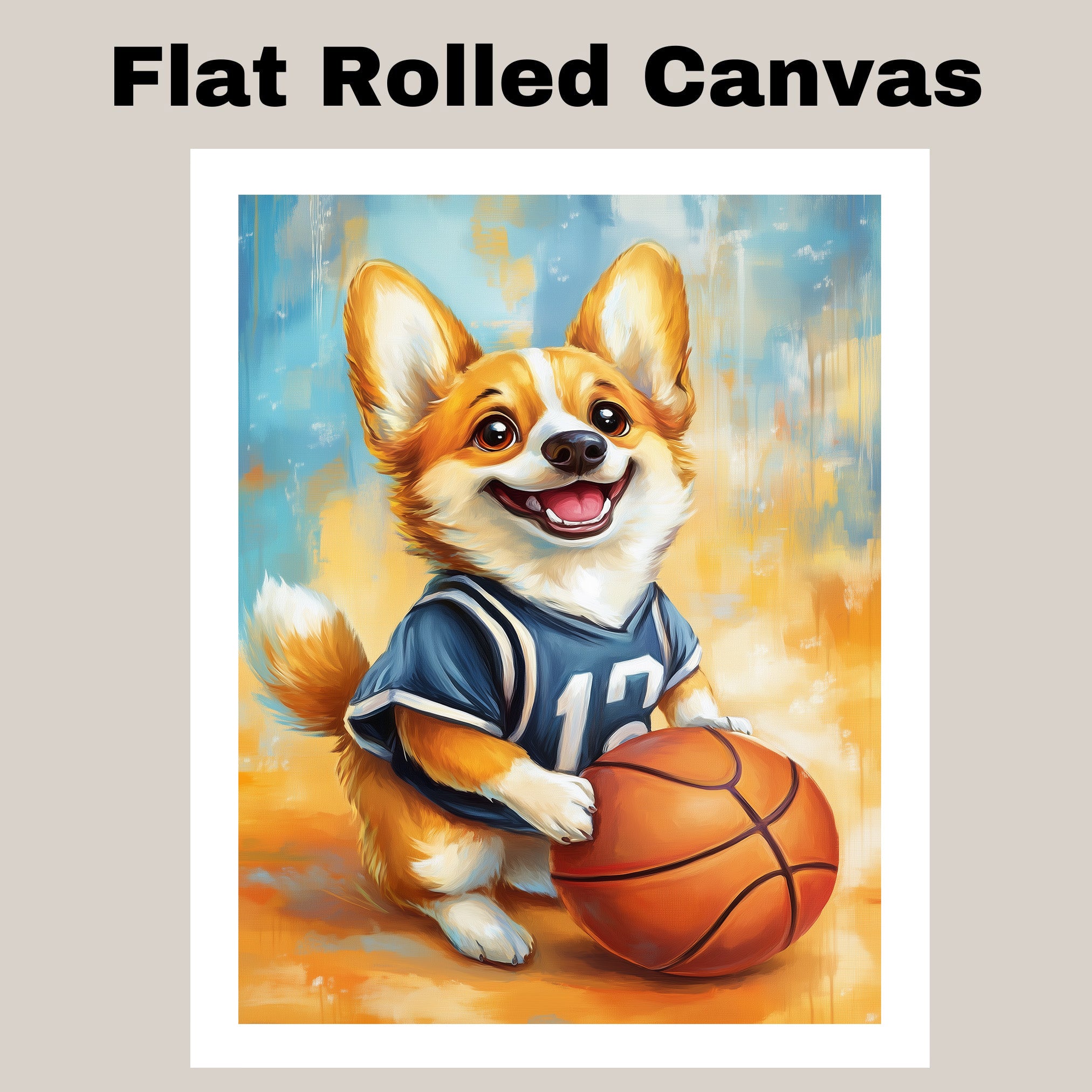 Corgi Dog with Sports Jersey Canvas Wall Art for Sports Lovers Bedroom Décor Gift for Boyfriends on Ready to Hang 1.5" Thick Canvas Wrap, Floating Framed Canvas, Flat Rolled Canvas