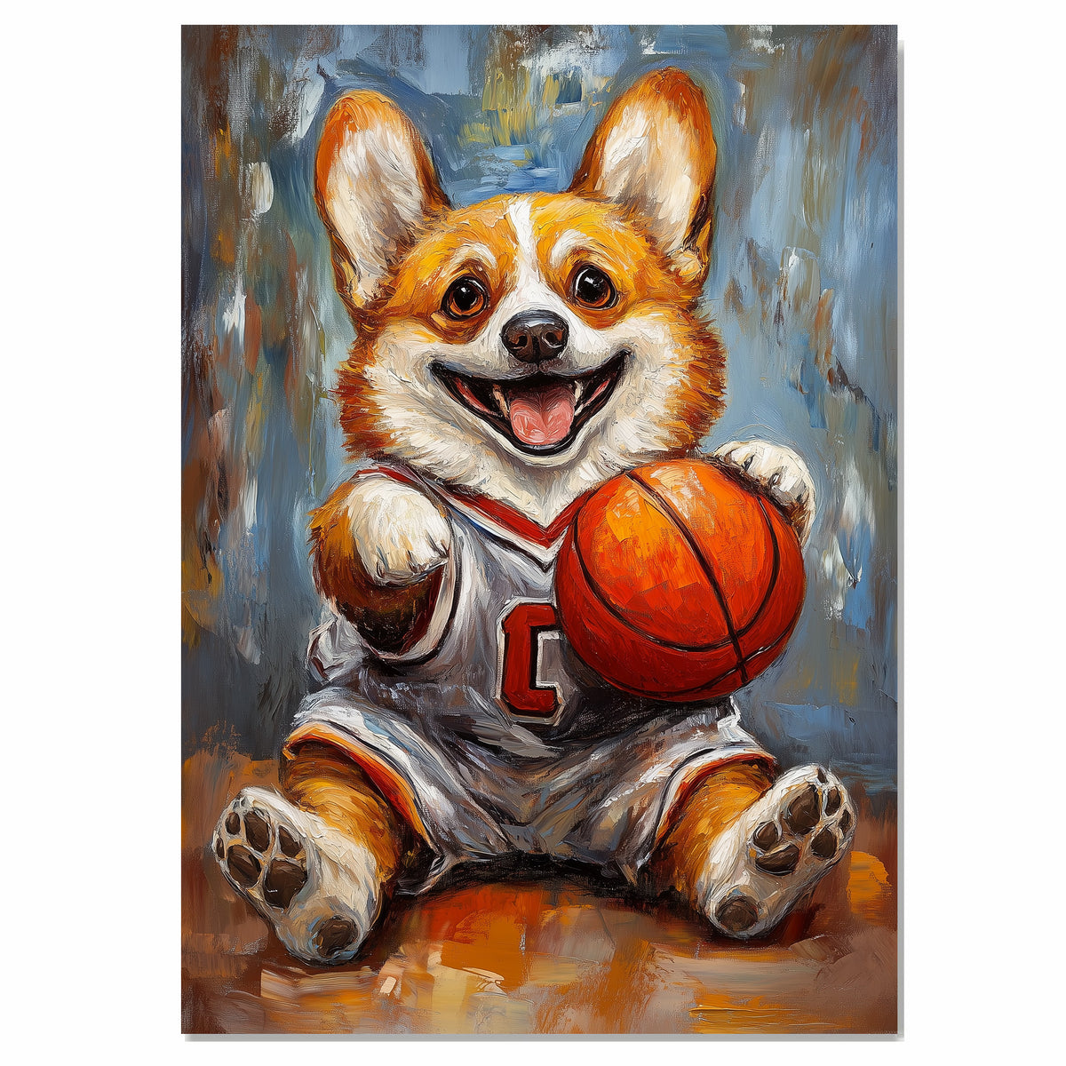 Corgi Dog Canvas Wall Art for Basketball Lovers Painting for Pet Dad's Wall Décor for Basket Ball Court on Ready to Hang 1.5" Thick Canvas Wrap, Floating Framed Canvas, Flat Rolled Canvas