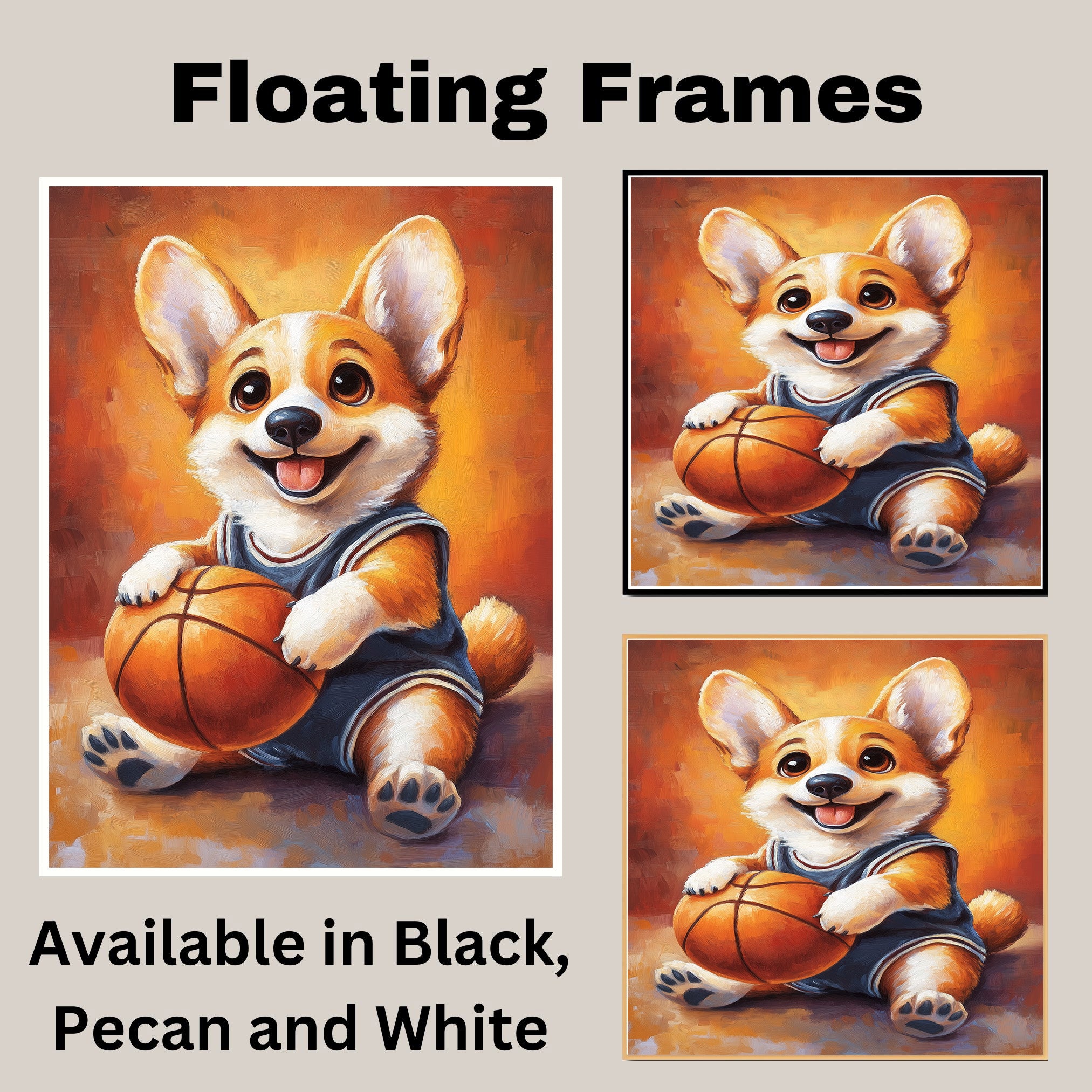 Corgi Dog Sports Jersey Painting for Pet Dad's Bedroom Décor Gift for Husband's Birthday on Ready to Hang 1.5" Thick Canvas Wrap, Floating Framed Canvas, Flat Rolled Canvas