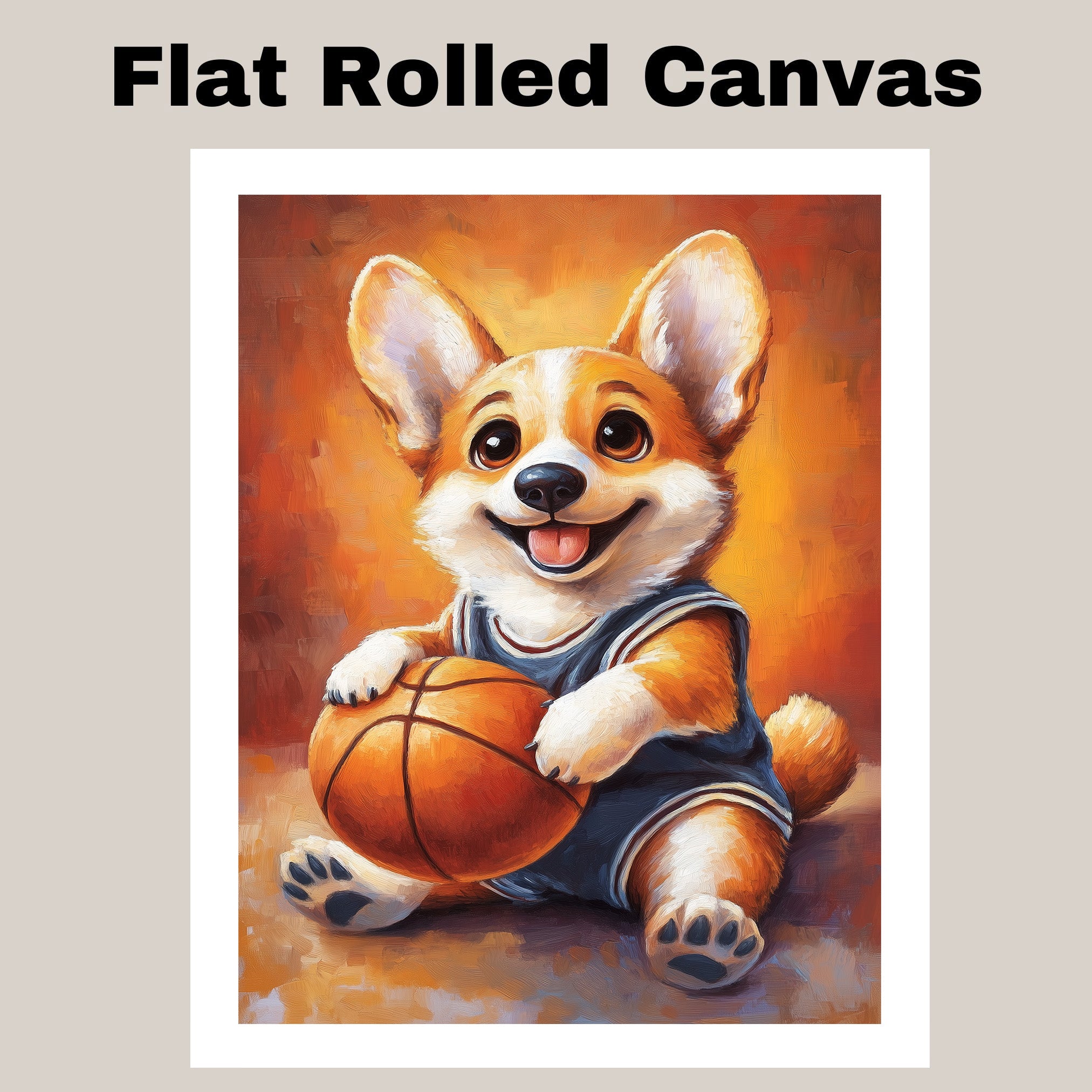 Corgi Dog Sports Jersey Painting for Pet Dad's Bedroom Décor Gift for Husband's Birthday on Ready to Hang 1.5" Thick Canvas Wrap, Floating Framed Canvas, Flat Rolled Canvas