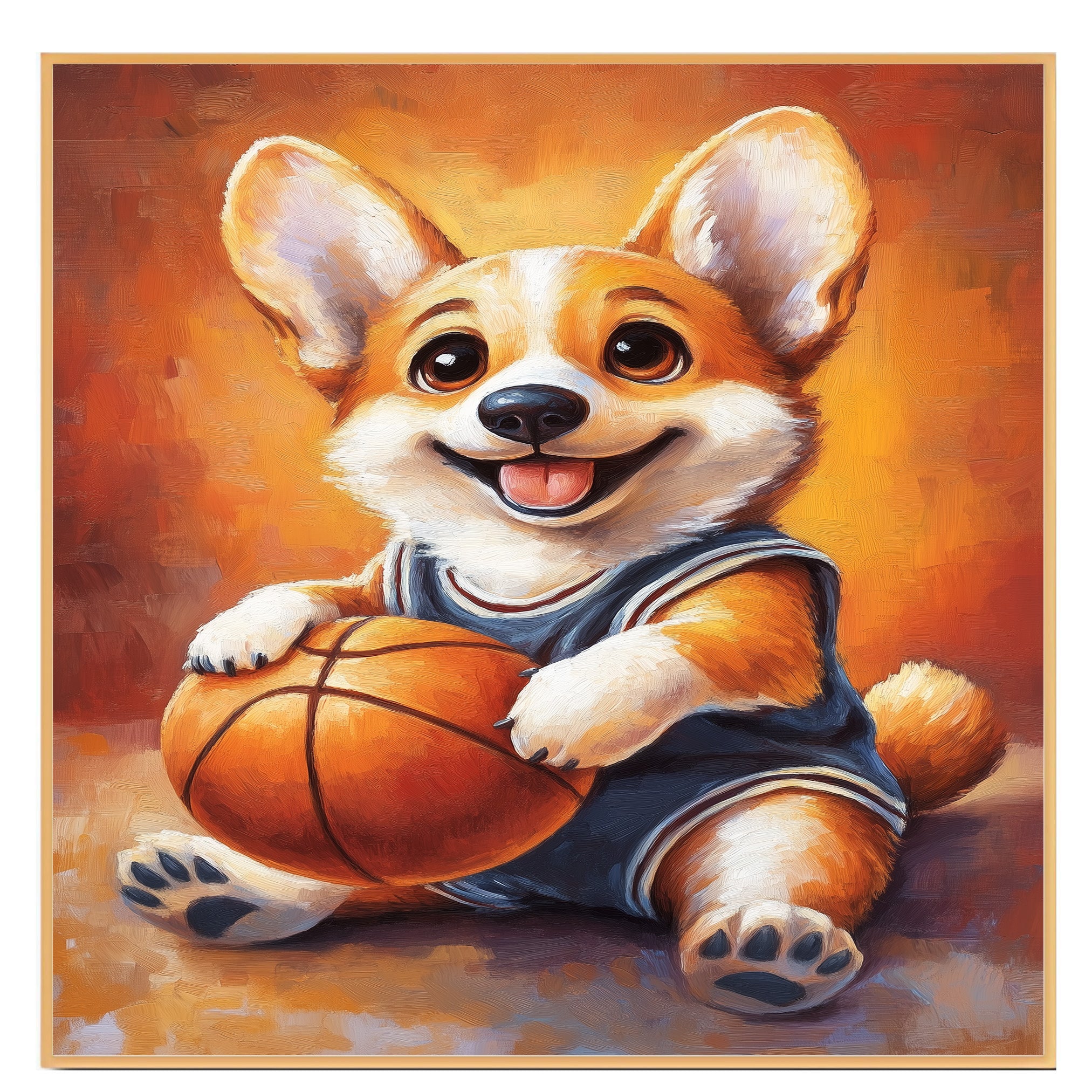 Corgi Dog Sports Jersey Painting for Pet Dad's Bedroom Décor Gift for Husband's Birthday on Ready to Hang 1.5" Thick Canvas Wrap, Floating Framed Canvas, Flat Rolled Canvas
