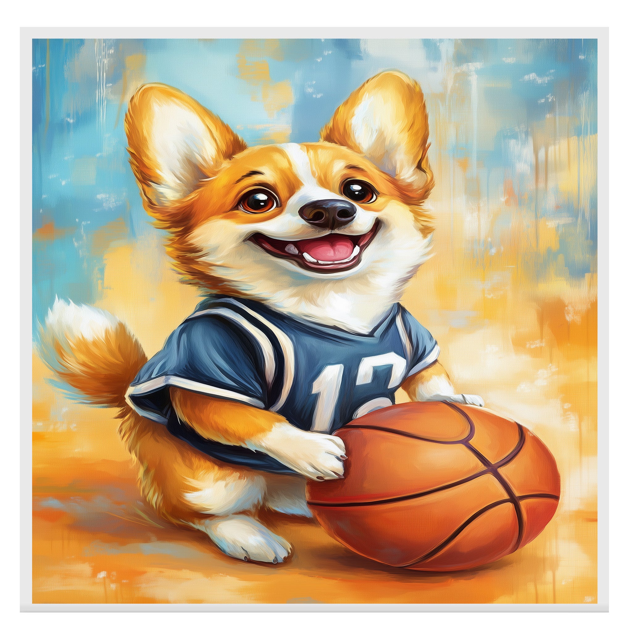 Corgi Dog with Sports Jersey Canvas Wall Art for Sports Lovers Bedroom Décor Gift for Boyfriends on Ready to Hang 1.5" Thick Canvas Wrap, Floating Framed Canvas, Flat Rolled Canvas