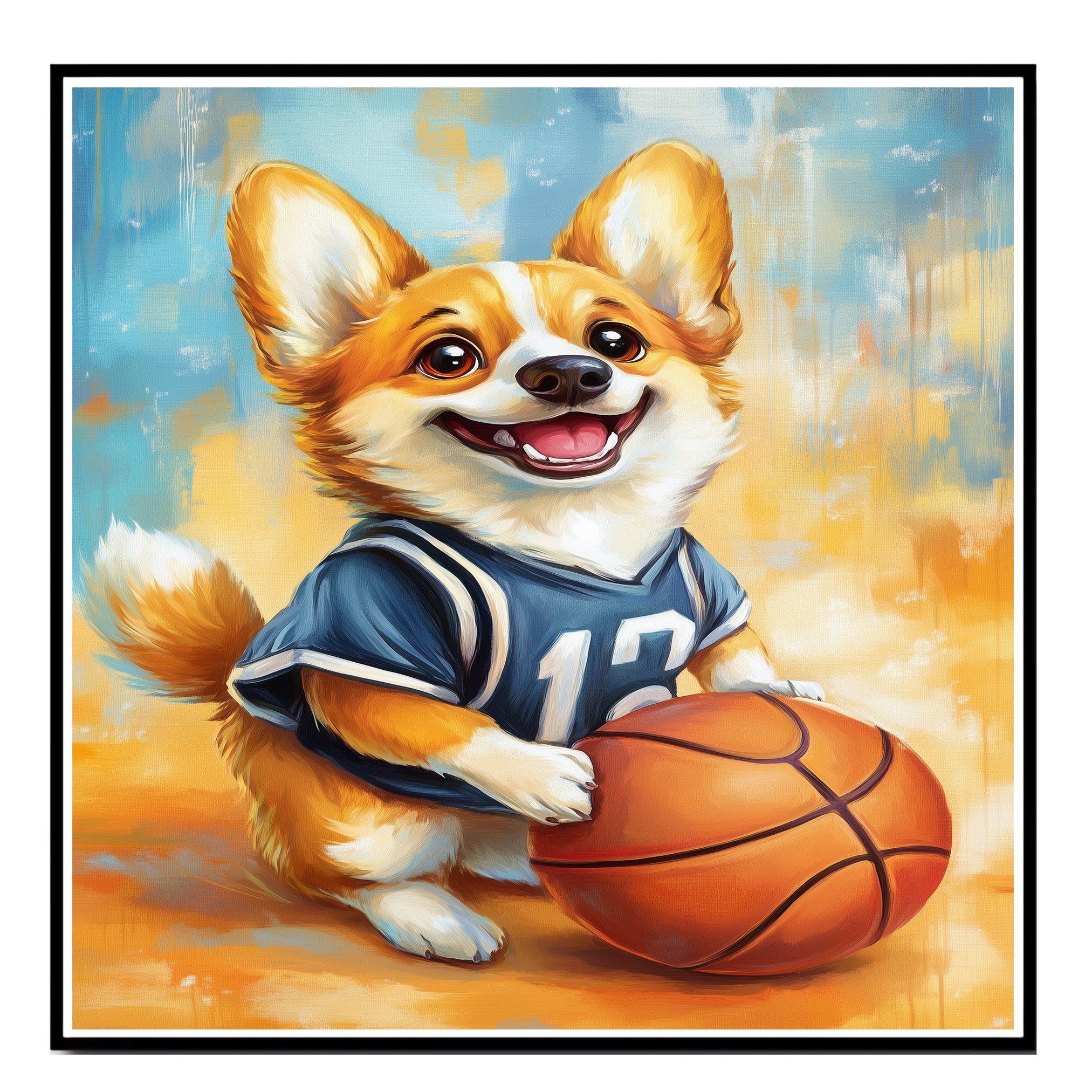 Corgi Dog with Sports Jersey Canvas Wall Art for Sports Lovers Bedroom Décor Gift for Boyfriends on Ready to Hang 1.5" Thick Canvas Wrap, Floating Framed Canvas, Flat Rolled Canvas