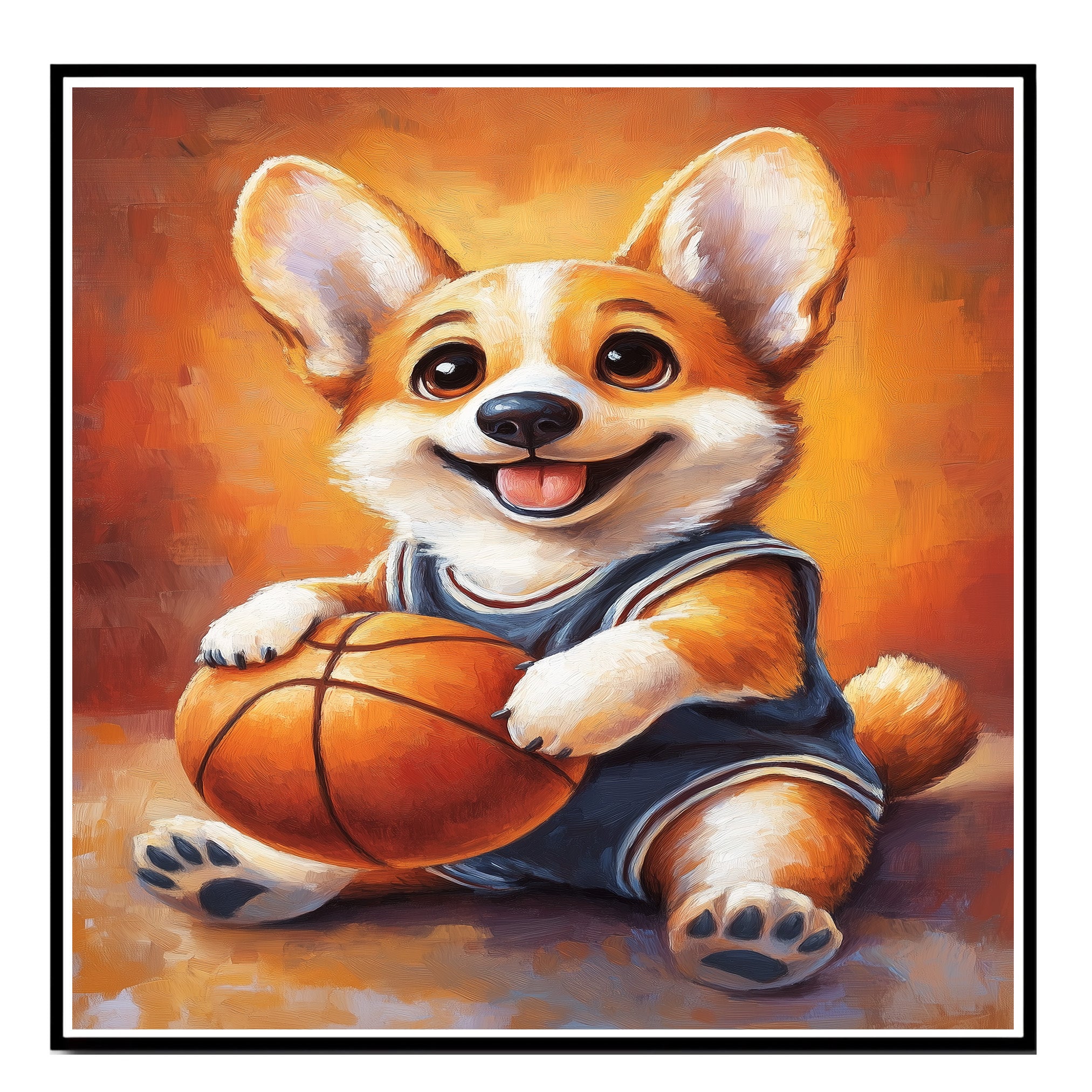 Corgi Dog Sports Jersey Painting for Pet Dad's Bedroom Décor Gift for Husband's Birthday on Ready to Hang 1.5" Thick Canvas Wrap, Floating Framed Canvas, Flat Rolled Canvas