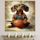 Dachshund Basketball Wall Art Print Sports Room Decor for Kids Playroom or Game Room Gift Ready to Hang Canvas or Framed Artwork