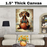 Dachshund Basketball Wall Art Print Sports Room Decor for Kids Playroom or Game Room Gift Ready to Hang Canvas or Framed Artwork