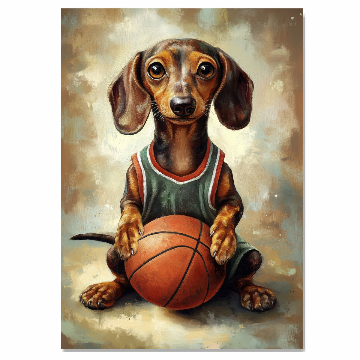 Dachshund Basketball Wall Art Print Sports Room Decor for Kids Playroom or Game Room Gift Ready to Hang Canvas or Framed Artwork
