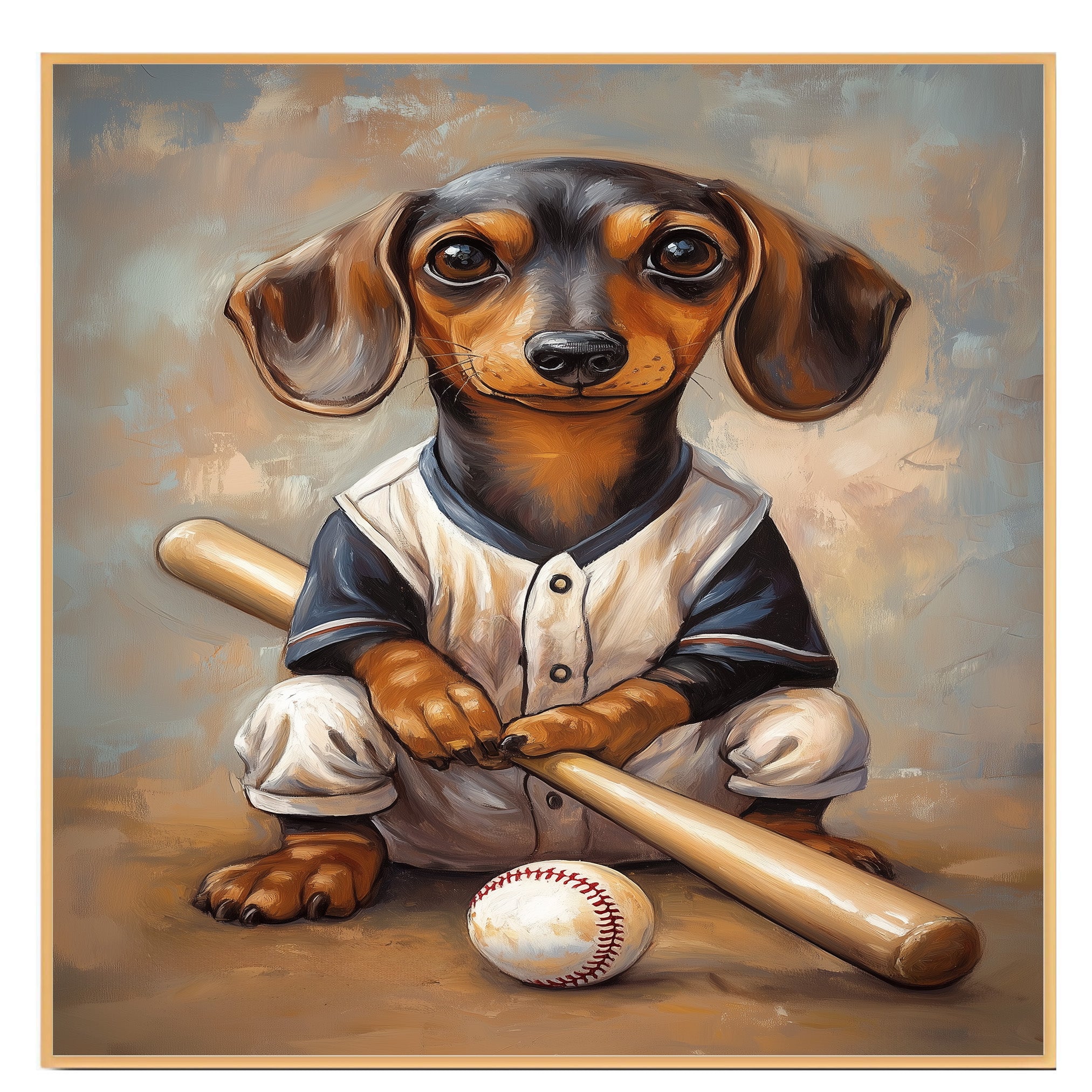 Dachshund Dog Canvas Wall Art for Baseball Lovers Wall Décor Gift for Dog Sports Painting on Ready to Hang 1.5" Thick Canvas Wrap, Floating Framed Canvas, Flat Rolled Canvas