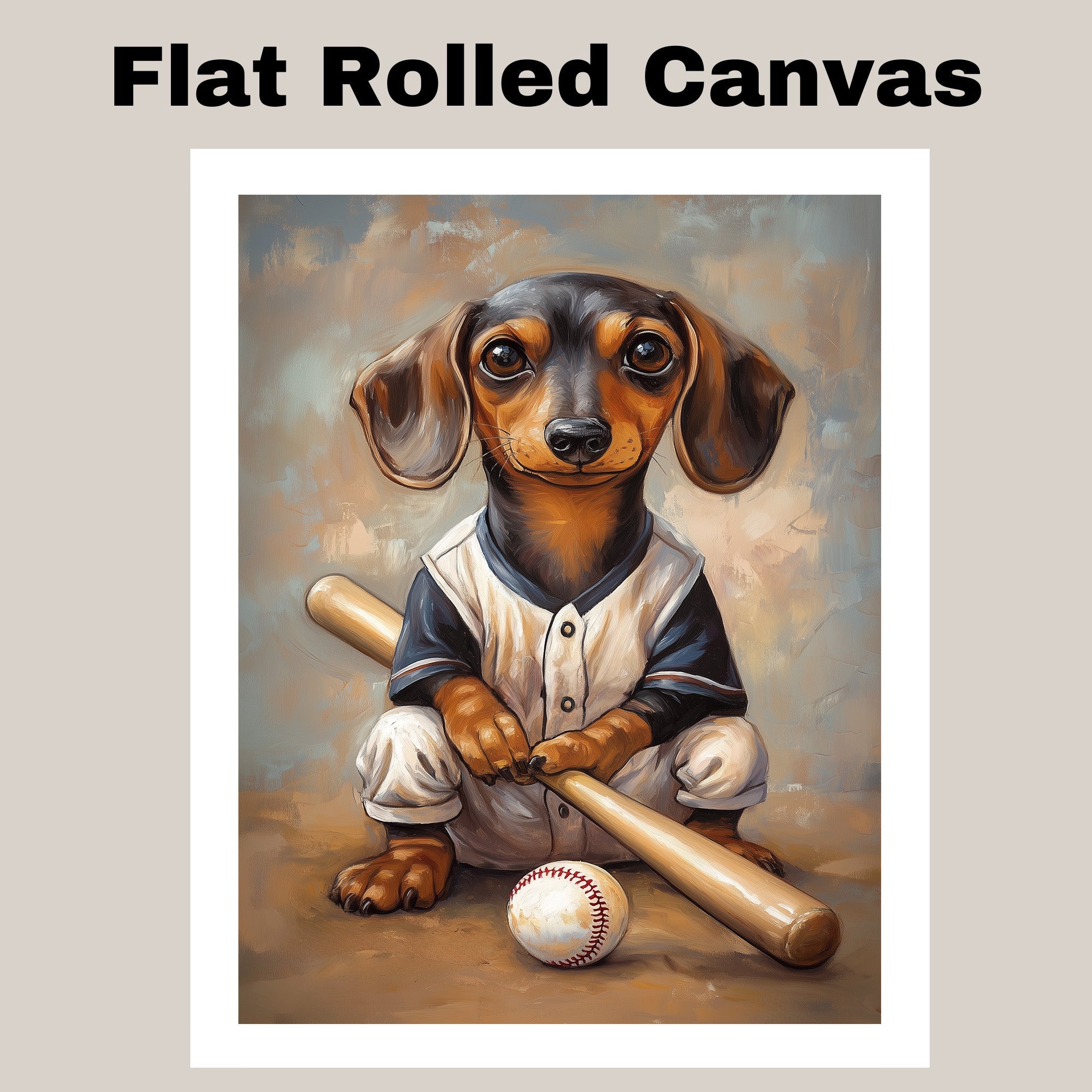 Dachshund Dog Canvas Wall Art for Baseball Lovers Wall Décor Gift for Dog Sports Painting on Ready to Hang 1.5" Thick Canvas Wrap, Floating Framed Canvas, Flat Rolled Canvas