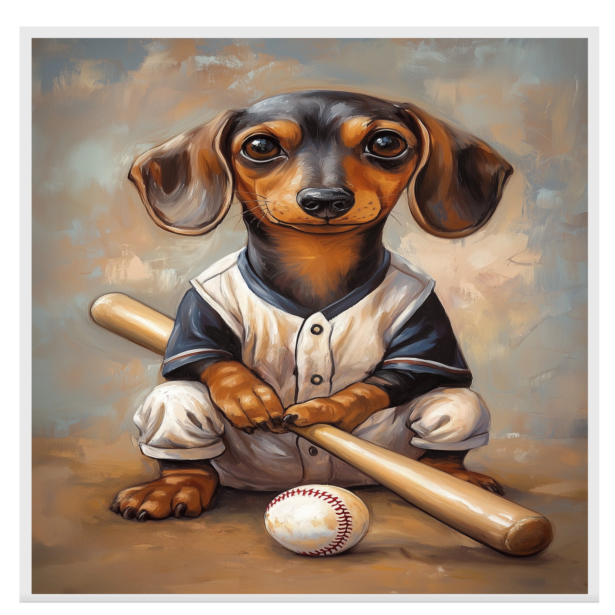 Dachshund Dog Canvas Wall Art for Baseball Lovers Wall Décor Gift for Dog Sports Painting on Ready to Hang 1.5" Thick Canvas Wrap, Floating Framed Canvas, Flat Rolled Canvas