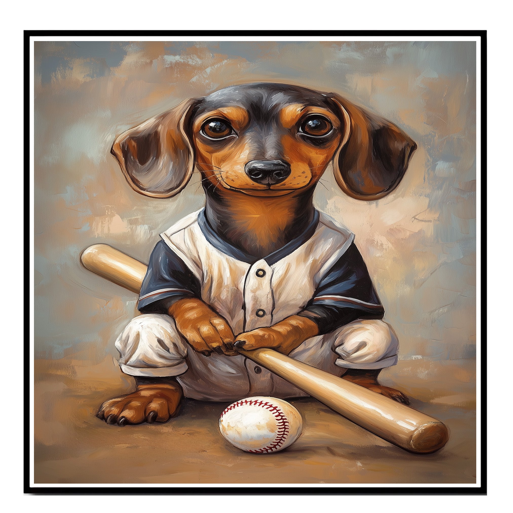 Dachshund Dog Canvas Wall Art for Baseball Lovers Wall Décor Gift for Dog Sports Painting on Ready to Hang 1.5" Thick Canvas Wrap, Floating Framed Canvas, Flat Rolled Canvas