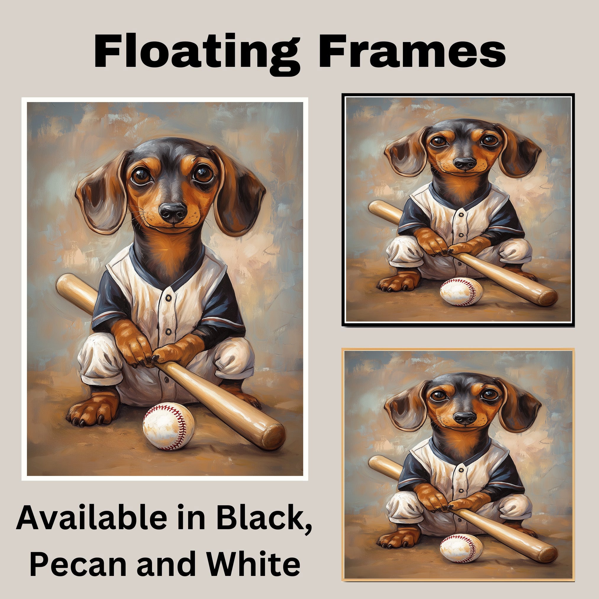 Dachshund Dog Canvas Wall Art for Baseball Lovers Wall Décor Gift for Dog Sports Painting on Ready to Hang 1.5" Thick Canvas Wrap, Floating Framed Canvas, Flat Rolled Canvas