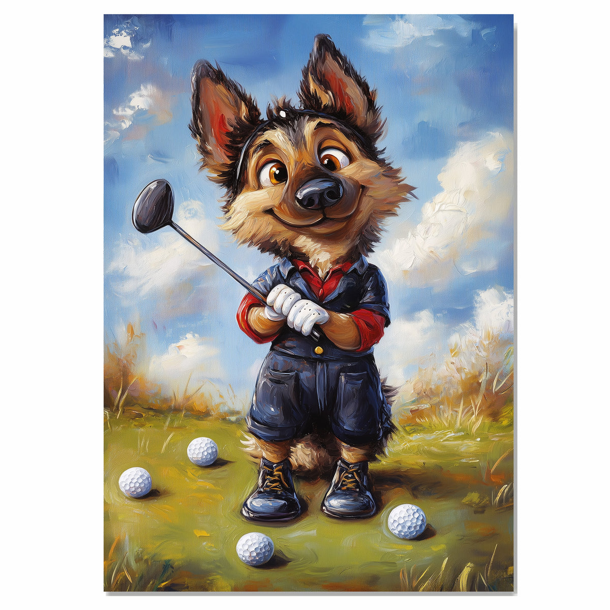 German Shepherd Dog Canvas Wall Art for Gold Lovers Gift for Game Room Wall Decoration on Ready to Hang 1.5" Thick Canvas Wrap, Floating Framed Canvas, Flat Rolled Canvas