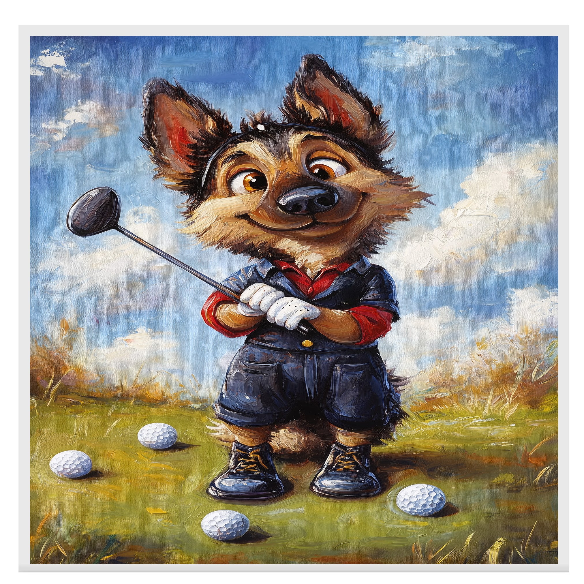 German Shepherd Dog Canvas Wall Art for Gold Lovers Gift for Game Room Wall Decoration on Ready to Hang 1.5" Thick Canvas Wrap, Floating Framed Canvas, Flat Rolled Canvas