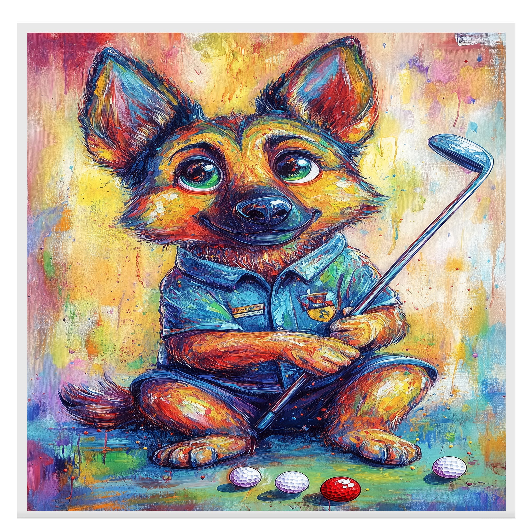 German Shepherd Painting for Dog Golf Sports Artwork for Dad's Game Room Décor Gifts for Gold Lovers on Ready to Hang 1.5" Thick Canvas Wrap, Floating Framed Canvas, Flat Rolled Canvas