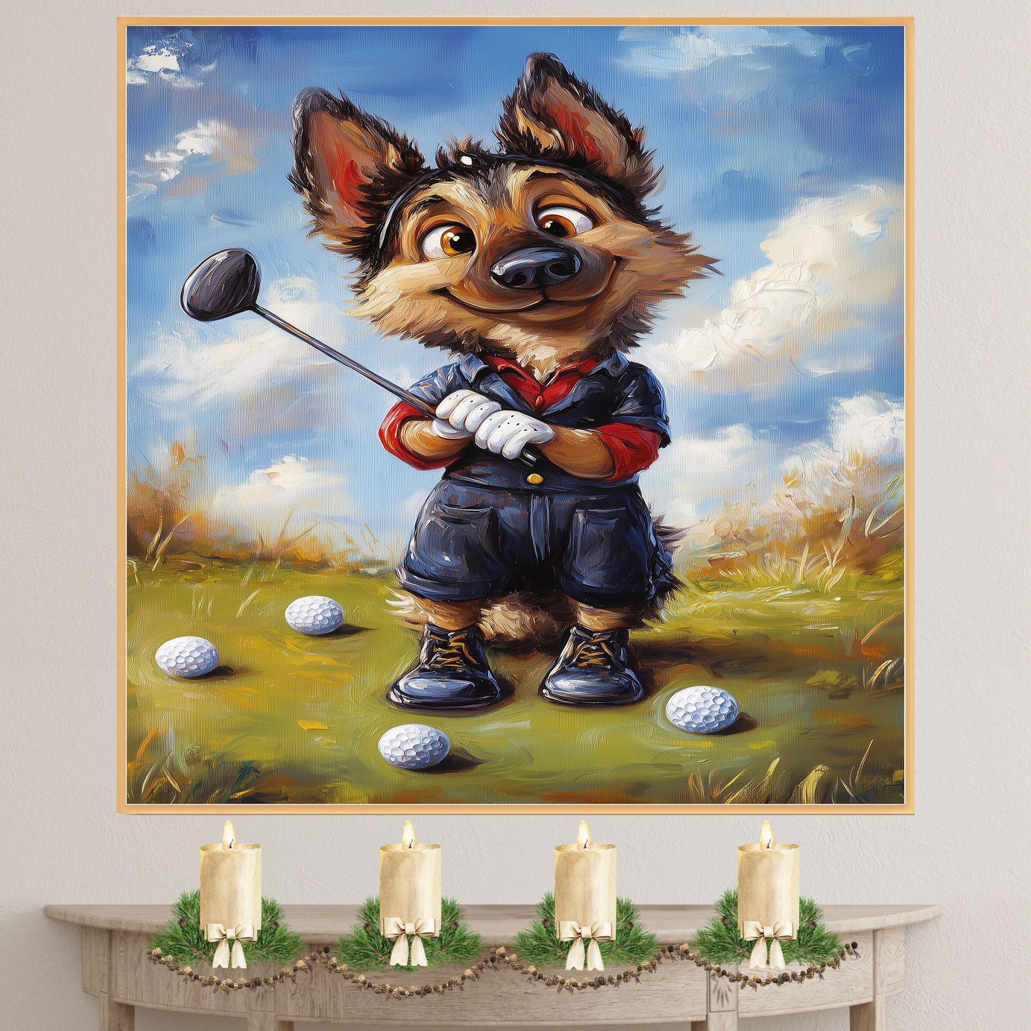 German Shepherd Dog Canvas Wall Art for Gold Lovers Gift for Game Room Wall Decoration on Ready to Hang 1.5" Thick Canvas Wrap, Floating Framed Canvas, Flat Rolled Canvas