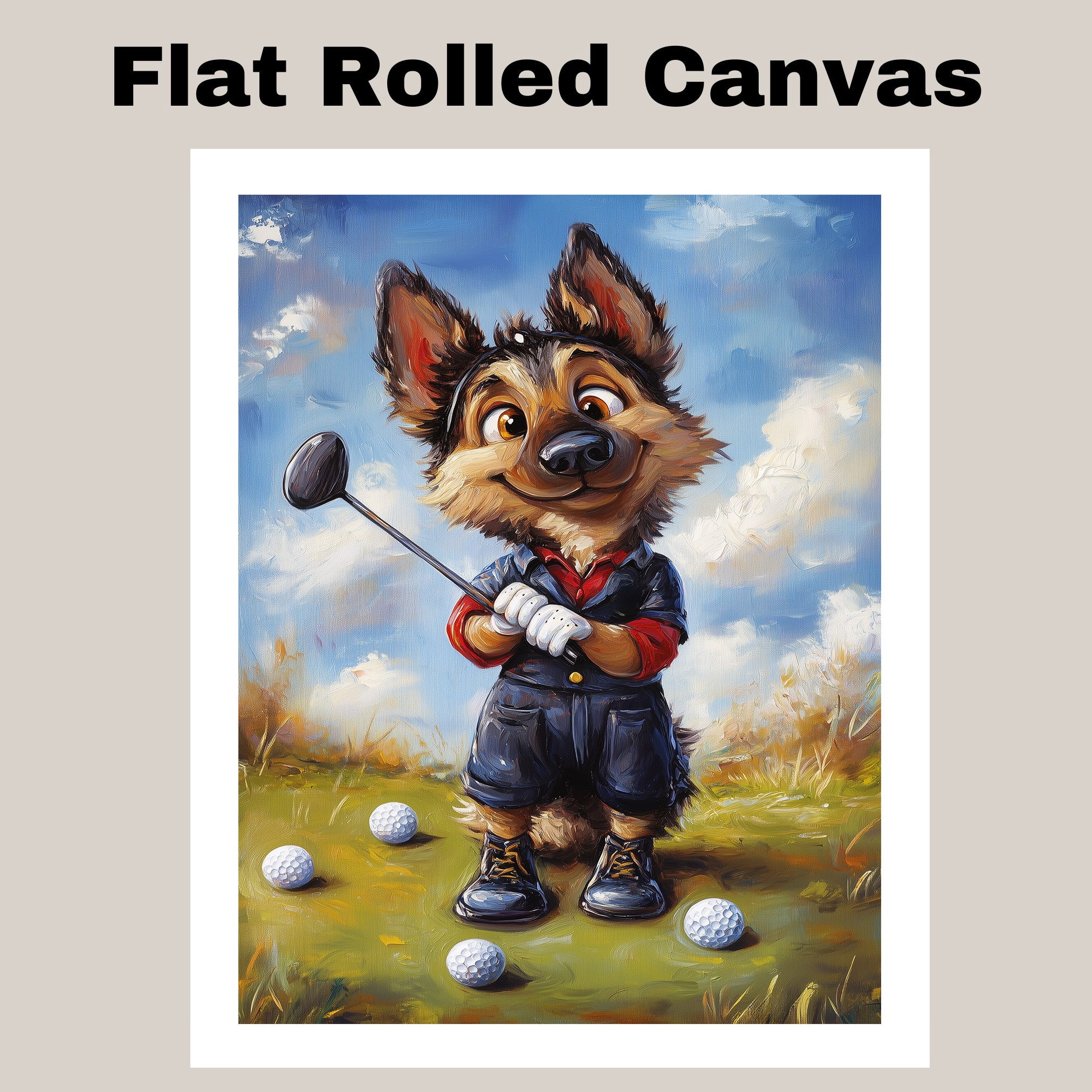 German Shepherd Dog Canvas Wall Art for Gold Lovers Gift for Game Room Wall Decoration on Ready to Hang 1.5" Thick Canvas Wrap, Floating Framed Canvas, Flat Rolled Canvas