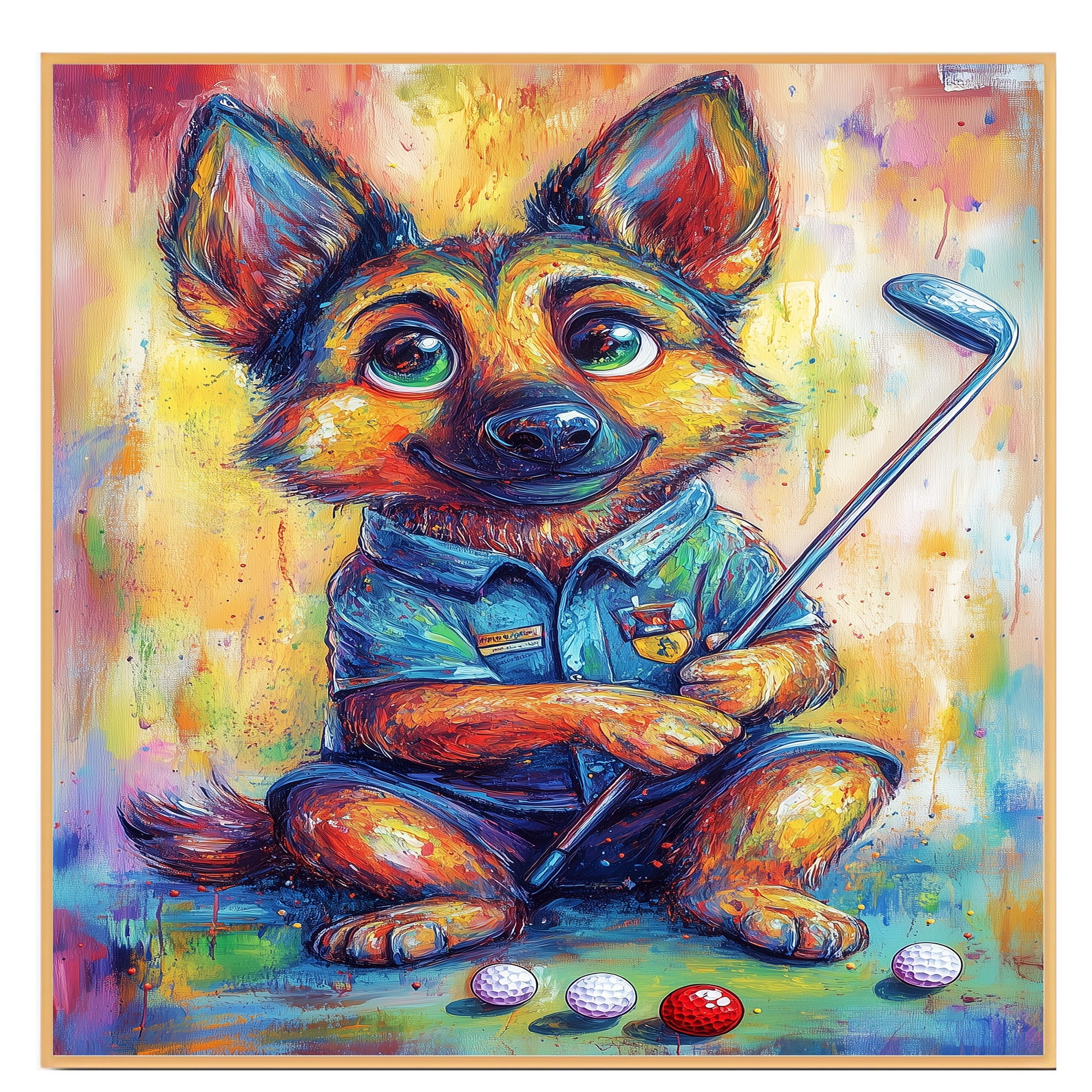 German Shepherd Painting for Dog Golf Sports Artwork for Dad's Game Room Décor Gifts for Gold Lovers on Ready to Hang 1.5" Thick Canvas Wrap, Floating Framed Canvas, Flat Rolled Canvas