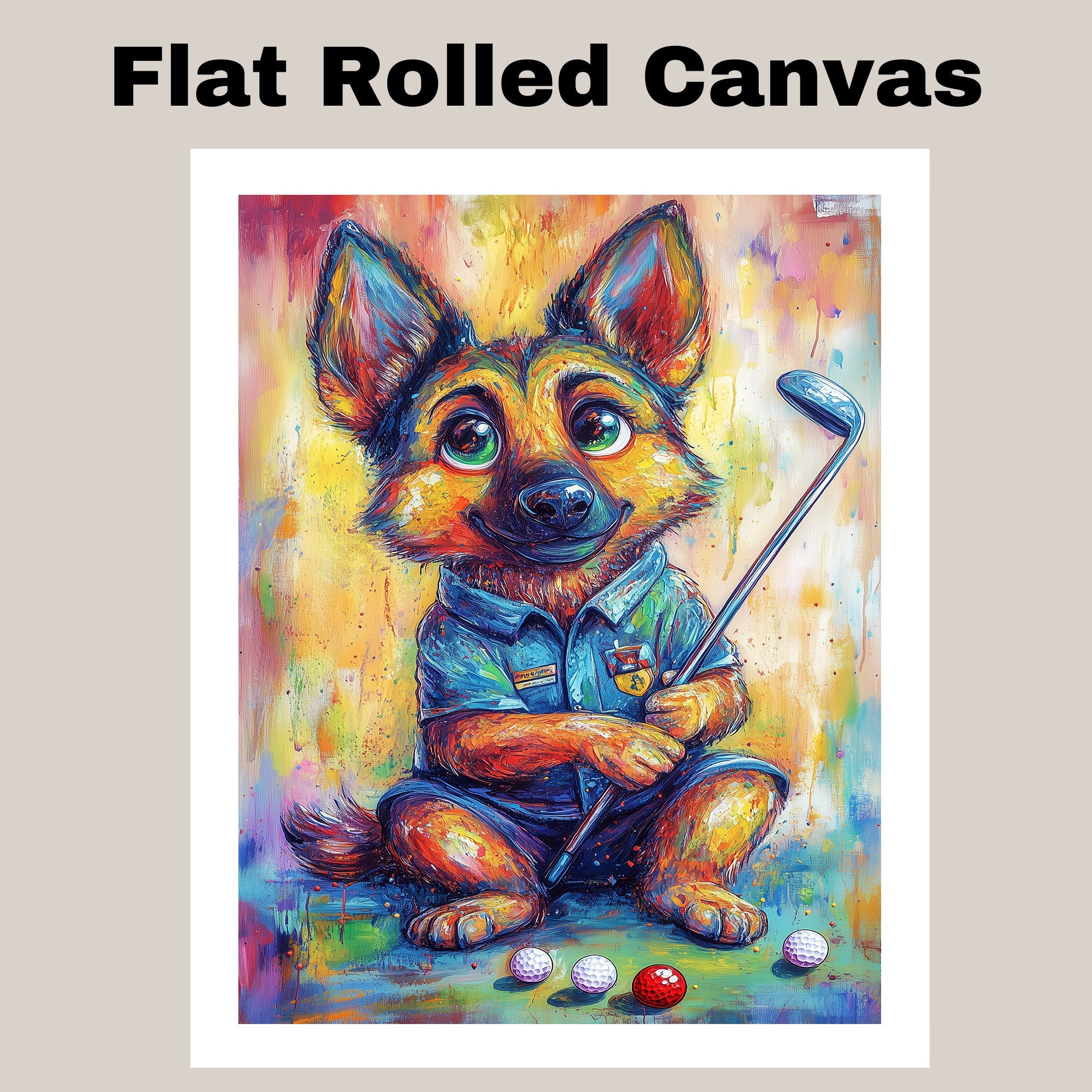 German Shepherd Painting for Dog Golf Sports Artwork for Dad's Game Room Décor Gifts for Gold Lovers on Ready to Hang 1.5" Thick Canvas Wrap, Floating Framed Canvas, Flat Rolled Canvas
