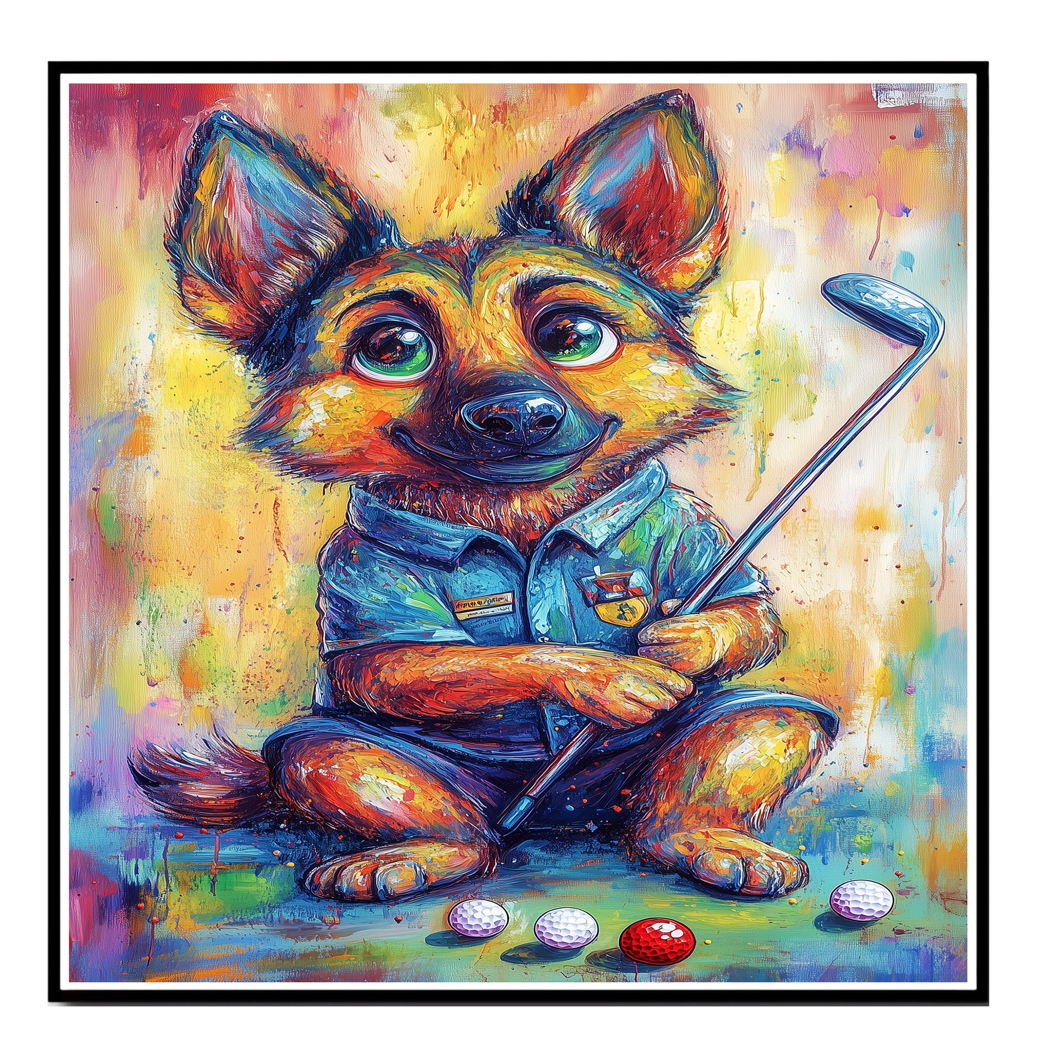 German Shepherd Painting for Dog Golf Sports Artwork for Dad's Game Room Décor Gifts for Gold Lovers on Ready to Hang 1.5" Thick Canvas Wrap, Floating Framed Canvas, Flat Rolled Canvas