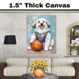 Great Pyrenees Puppy Basketball Wall Art Print Sports Room Decor for Kids Bedroom or Home Gift Ready to Hang Canvas or Framed Artwork