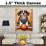 Greater Swiss Mountain Dog Basketball Wall Art 1.5 Inch Thick Canvas Print Sports Room Decor for Boys Gift for Dog Lovers Athletic Swissy Artwork