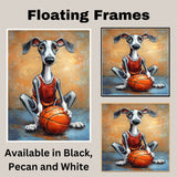 Greyhound Dog Basketball Wall Art Print Sports Decor for Boys Bedroom Gift for Fast Dog Lovers Ready to Hang 1.5 Inch Thick Canvas Artwork