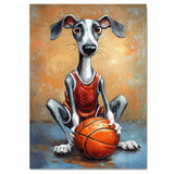 Greyhound Dog Basketball Wall Art Print Sports Decor for Boys Bedroom Gift for Fast Dog Lovers Ready to Hang 1.5 Inch Thick Canvas Artwork