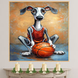 Greyhound Dog Basketball Wall Art Print Sports Decor for Boys Bedroom Gift for Fast Dog Lovers Ready to Hang 1.5 Inch Thick Canvas Artwork