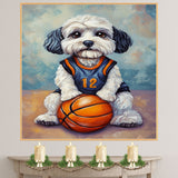 Havanese Puppy Basketball Wall Art Print Sports Decor for Kids Playroom or Game Room Gift Ready to Hang 1.5 Inch Thick Canvas Artwork