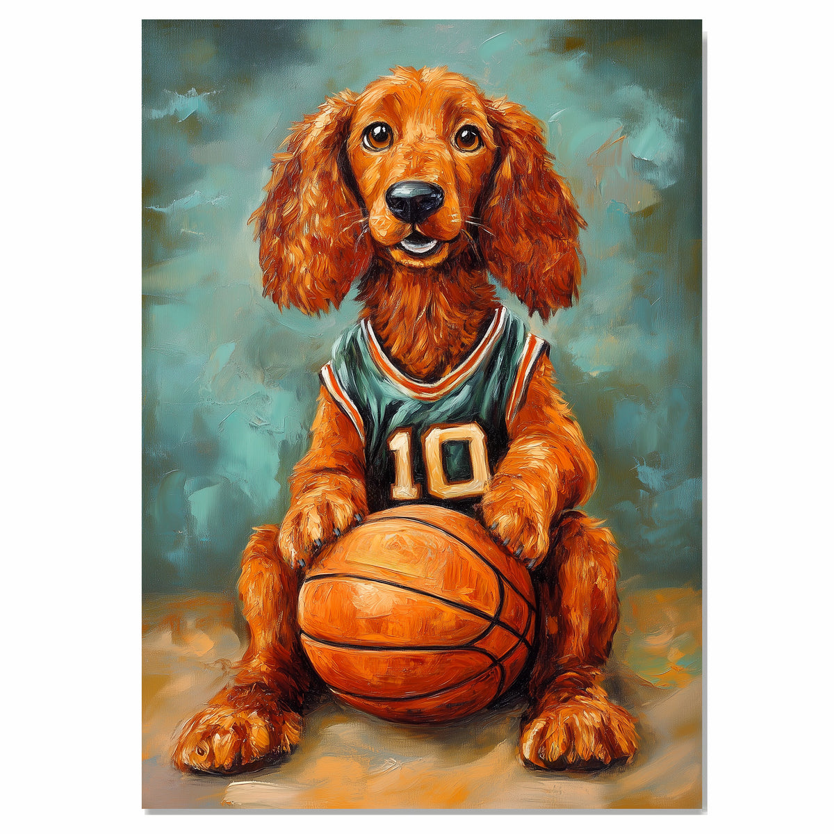 Irish Setter Puppy Basketball Wall Art Print 1.5 Inch Thick Canvas Sports Decor for Teen Bedroom Gift for Dog Owners Red Setter Artwork