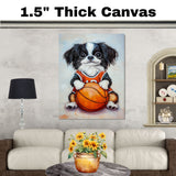 Japanese Chin Puppy Basketball Wall Art Print 1.5 Inch Thick Canvas Kids Room Decor for Playroom or Nursery Gift for Small Dog Lovers