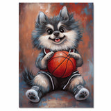 Keeshond Basketball Wall Art Print 1.5 Inch Thick Canvas Sports Decor for Kids Bedroom or Living Room Gift for Dog Owners
