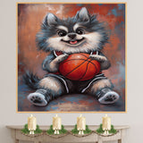 Keeshond Basketball Wall Art Print 1.5 Inch Thick Canvas Sports Decor for Kids Bedroom or Living Room Gift for Dog Owners