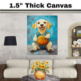 Labrador Retriever Puppy Basketball Wall Art Print 1.5 Inch Thick Canvas Sports Decor for Boys Bedroom or Playroom Gift for Lab Owners
