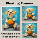 Labrador Retriever Puppy Basketball Wall Art Print 1.5 Inch Thick Canvas Sports Decor for Boys Bedroom or Playroom Gift for Lab Owners
