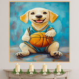 Labrador Retriever Puppy Basketball Wall Art Print 1.5 Inch Thick Canvas Sports Decor for Boys Bedroom or Playroom Gift for Lab Owners