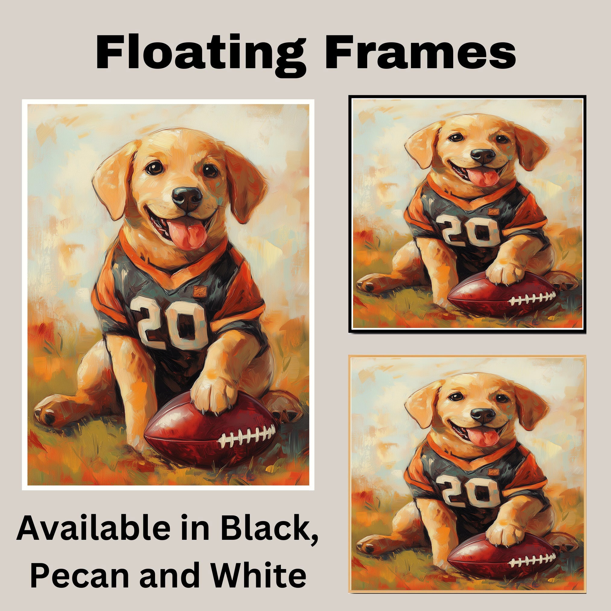Labrador Dog Wall Painting for Football Players Home Décor Gift Idea for Dog Friends Sports Room on Ready to Hang 1.5" Thick Canvas Wrap, Floating Framed Canvas, Flat Rolled Canvas