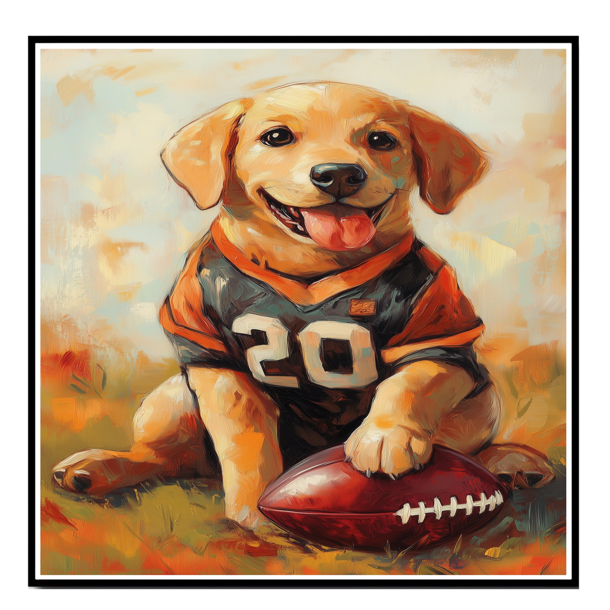 Labrador Dog Wall Painting for Football Players Home Décor Gift Idea for Dog Friends Sports Room on Ready to Hang 1.5" Thick Canvas Wrap, Floating Framed Canvas, Flat Rolled Canvas