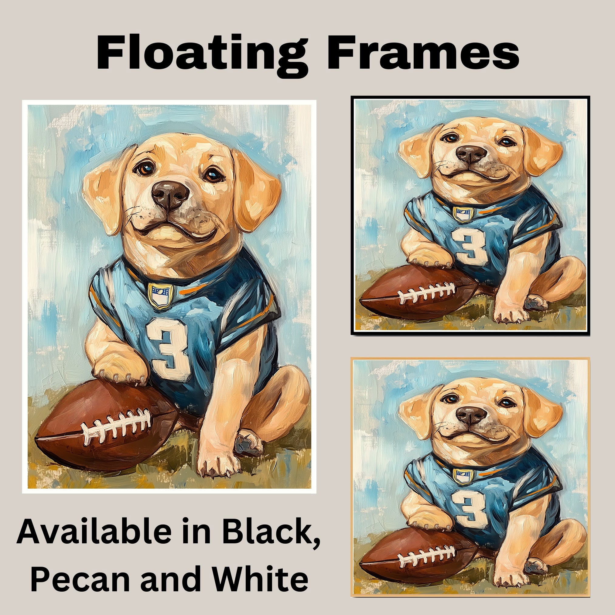 Labrador Football Dog Art for Rugby Sports Fans Gift for Dog Dad's Sports Room Décor on Ready to Hang 1.5" Thick Canvas Wrap, Floating Framed Canvas, Flat Rolled Canvas